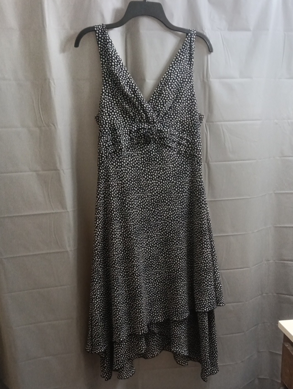 jcpenney Black with White Dot High-Low Sleeveless V-Neck Dress